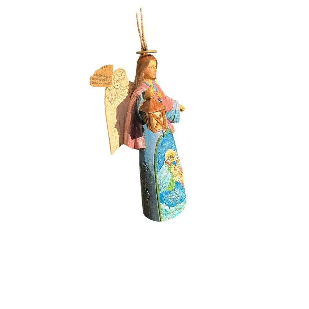 New JIM SHORE 2021 Angel w Holy Scene Ornament Lantern Family Nativity 4-3/4
